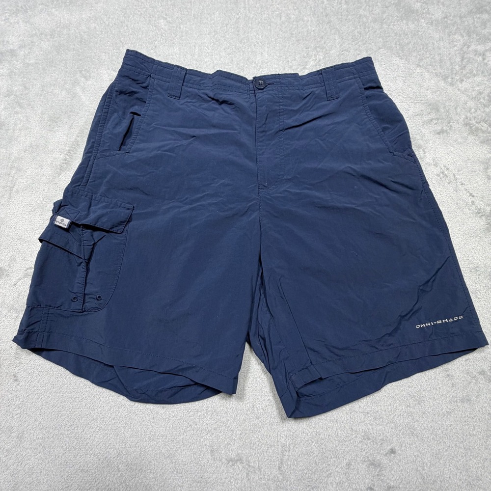 Columbia PFG Fishing Shorts Mens Medium 8 Inseam Navy Blue Omni-Shade Cargo